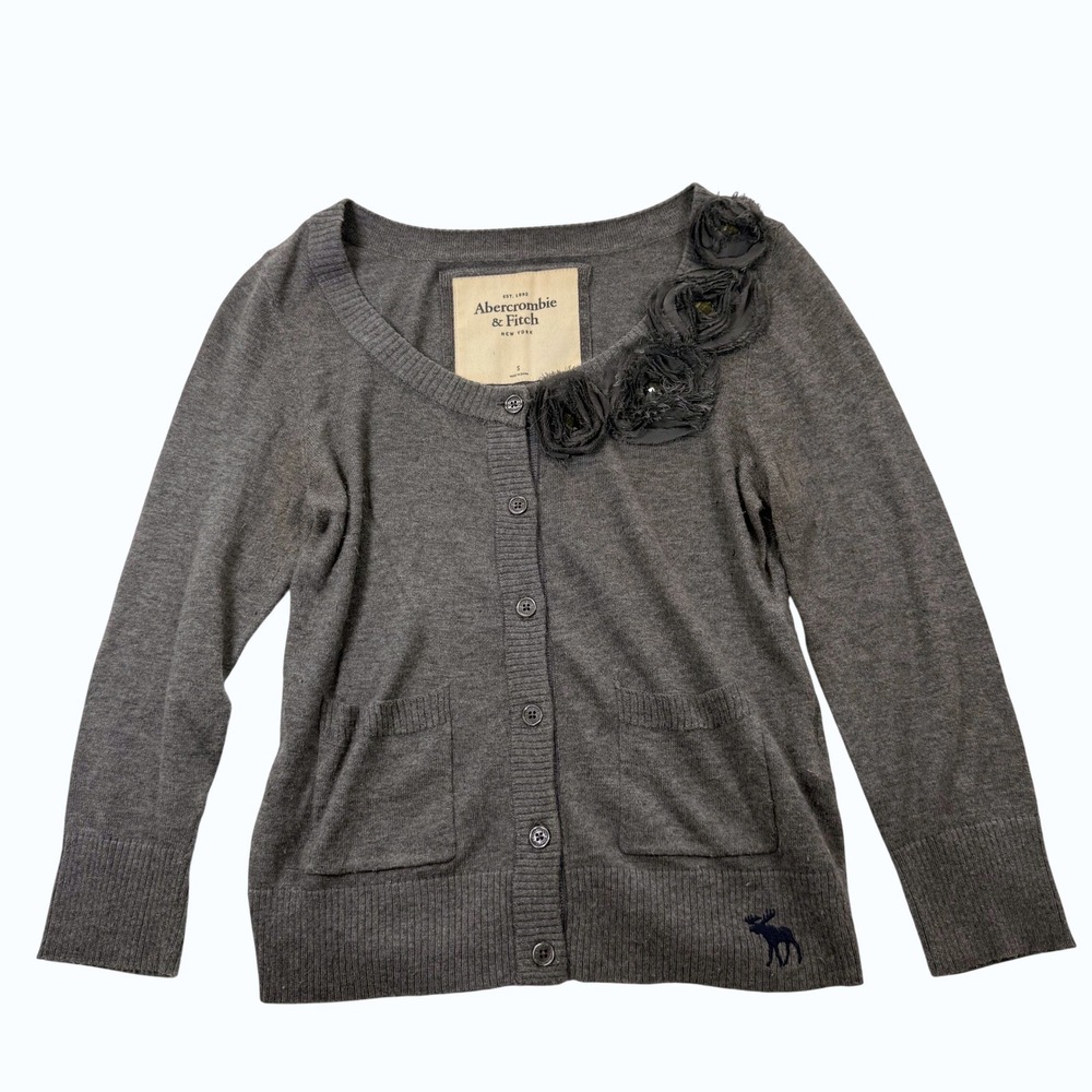 Abercrombie & Fitch Gray Floral Rosette Button Front Cardigan Sweater Womens S